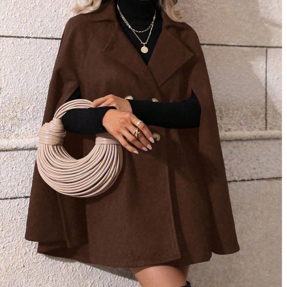 Classic Double Button Cape Sleeve Loose Fit Jacket Coat - Picture 9 of 10